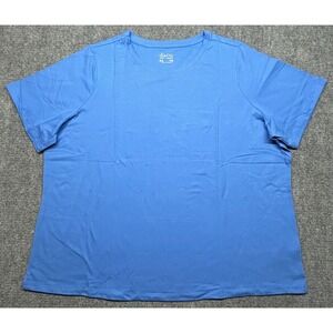 Denim & Company Top Womens 2X Blue Short Sleeve Casual Stretch Shirt New